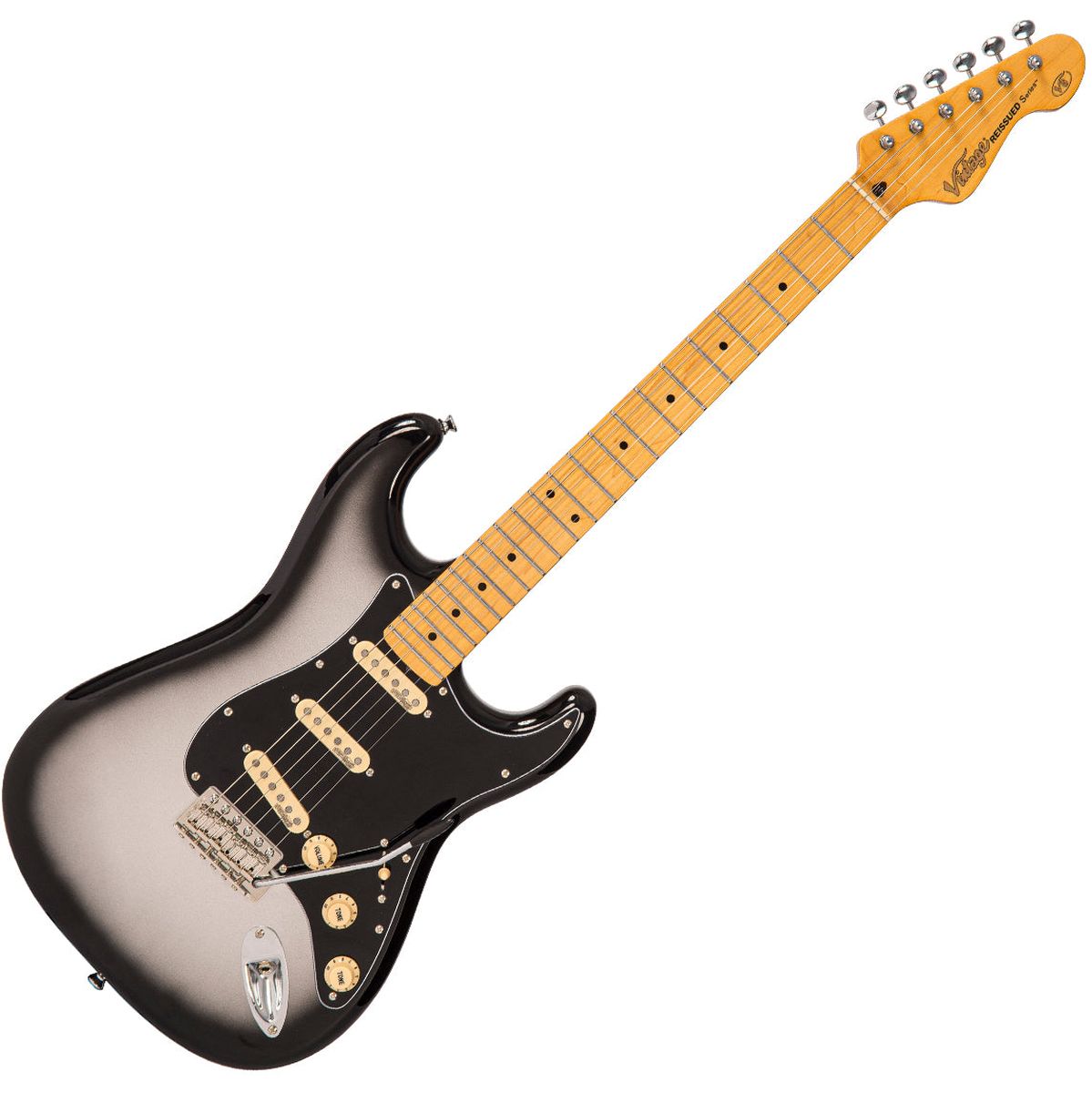 Vintage V6 Electric Guitar Maple - Silver Burst