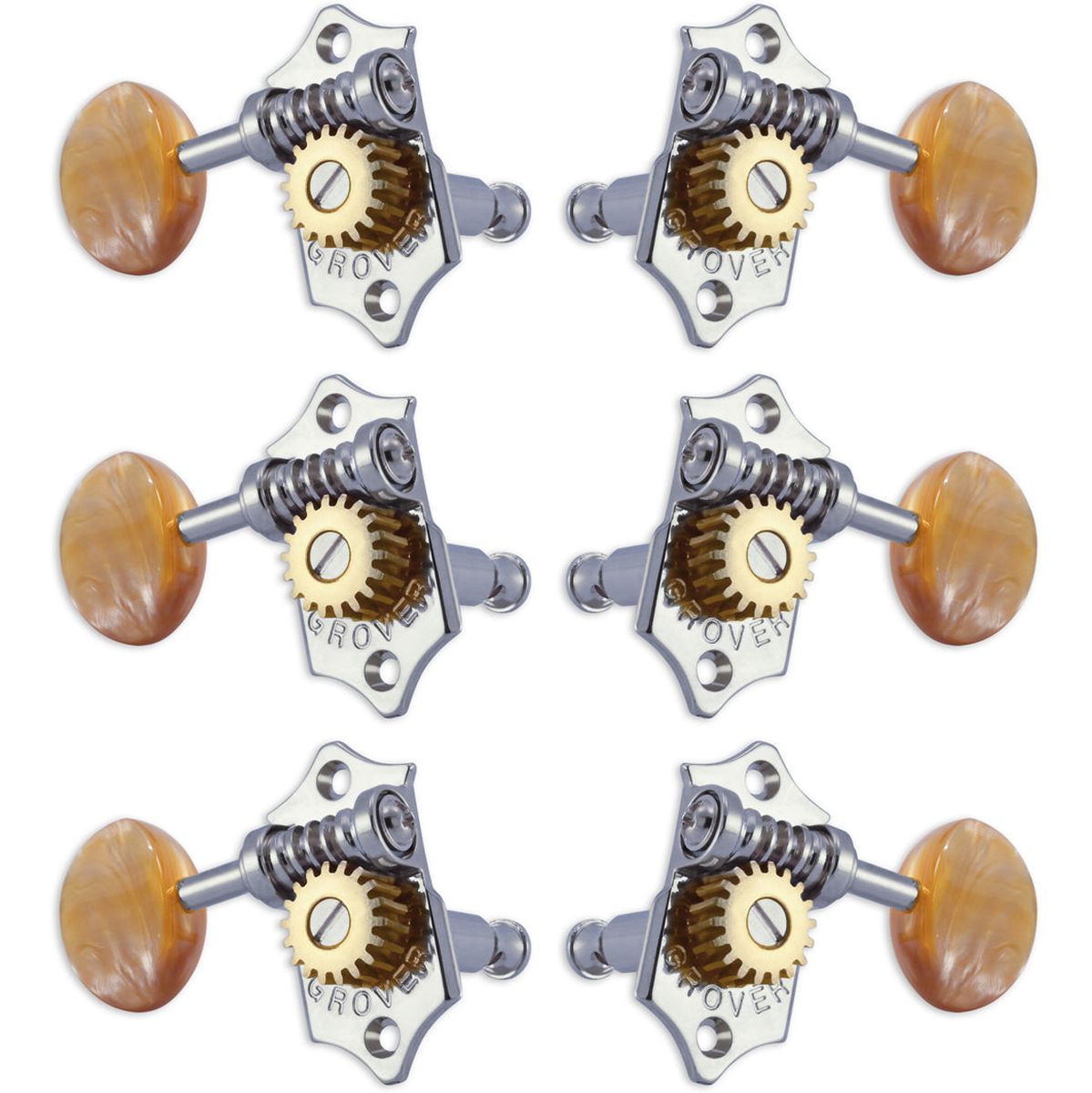 Grover Statite Vertical Set 6 Acrylic Amber Buttons Chrome
