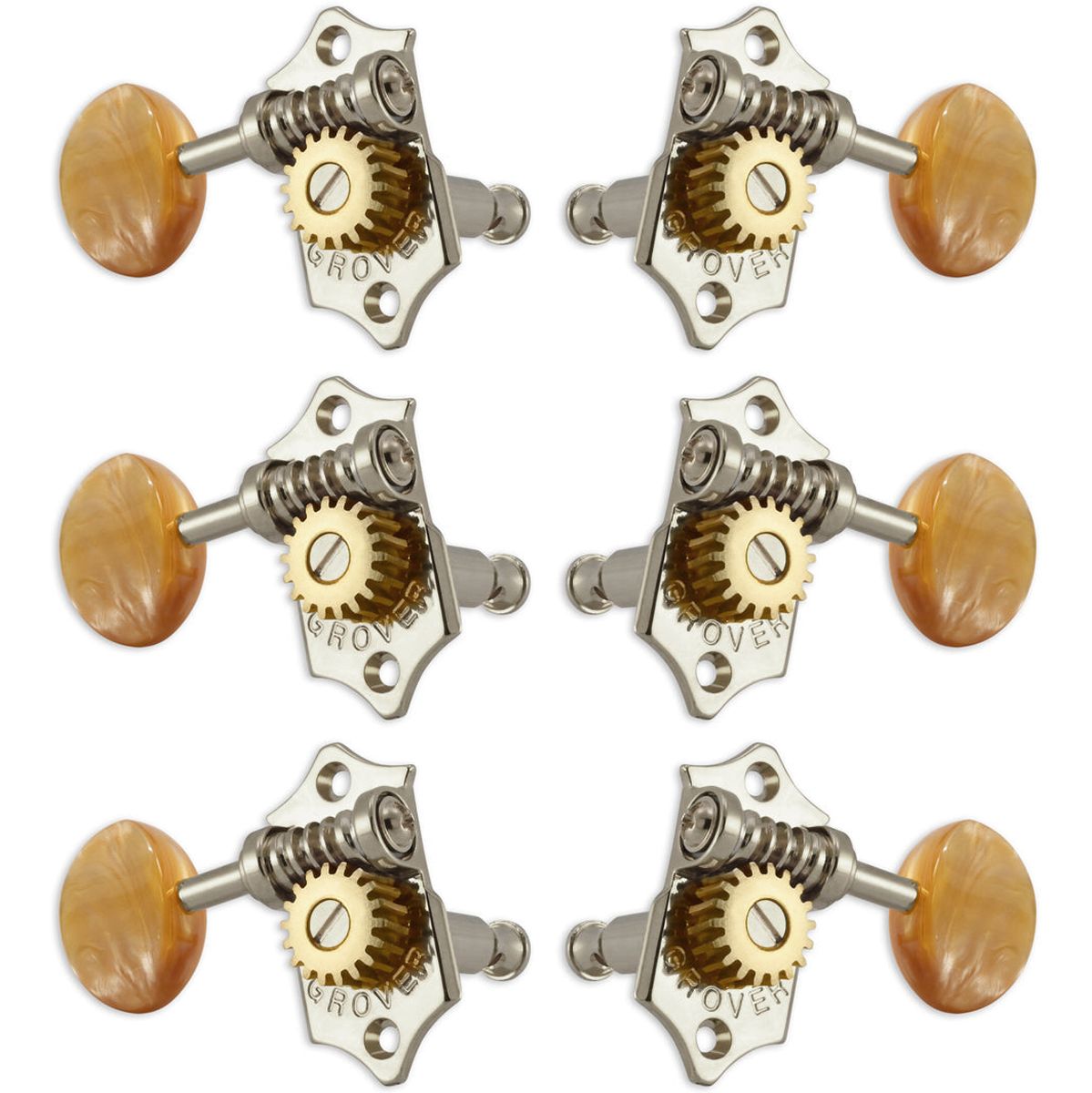 Grover Statite Vertical Set 6 Acrylic Amber Buttons Nickel