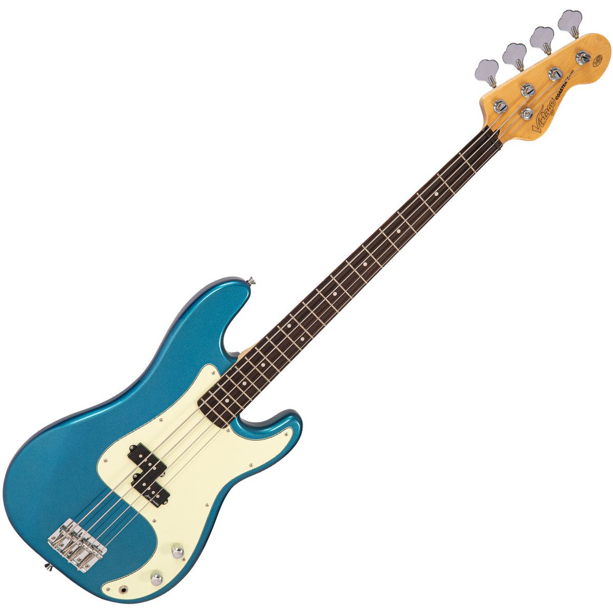 Vintage V40 Coaster Bass Guitar Pack - Candy Apple Blue