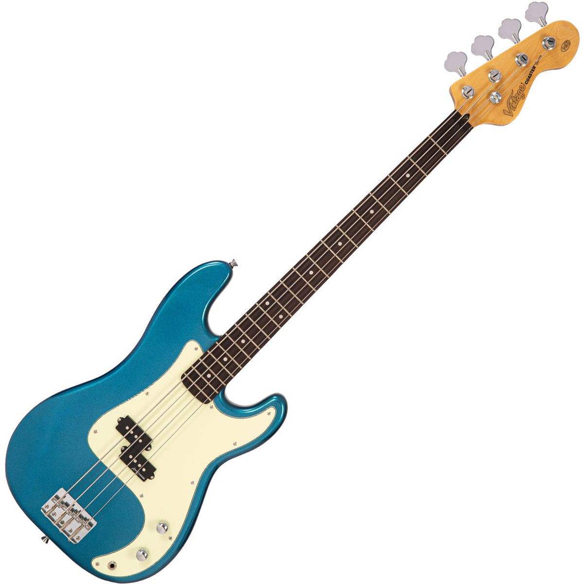 Vintage V40 Coaster Bass Guitar Pack - Candy Apple Blue