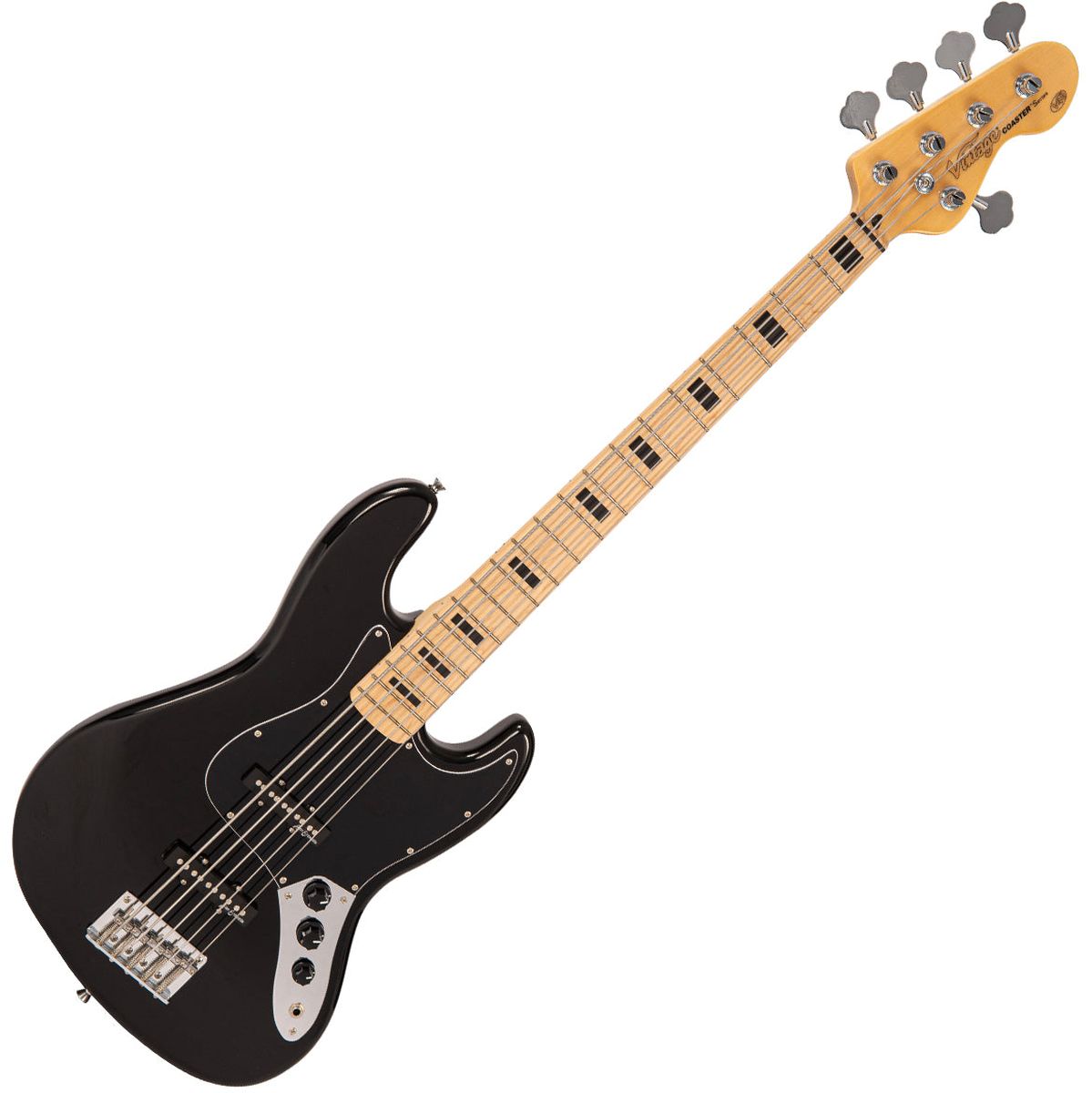 Vintage V495 Coaster 5 String Bass Guitar Pack - Gloss Black