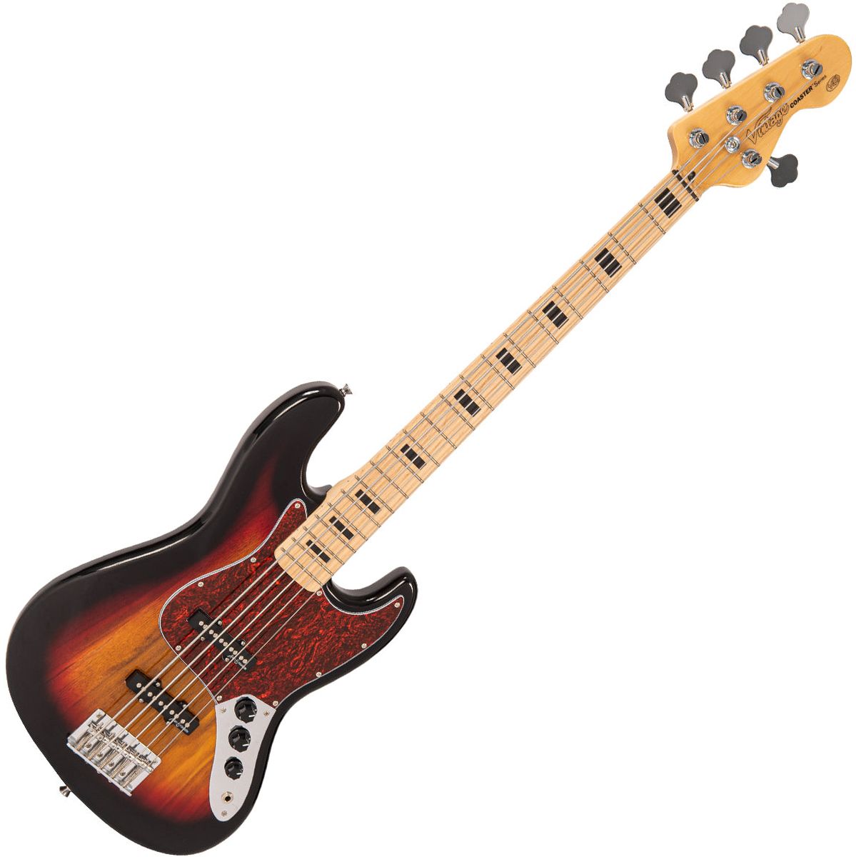 Vintage V495 Coaster 5 String Bass Guitar Pack - 3 Tone Sunburst