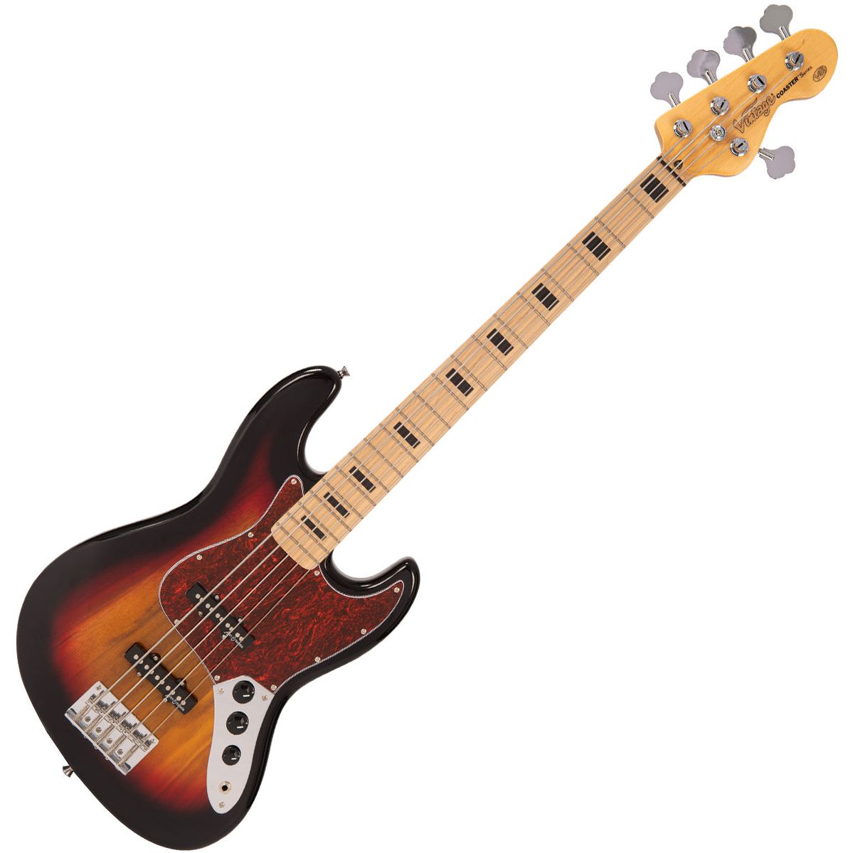 Vintage V495 Coaster 5 String Bass Guitar Pack - 3 Tone Sunburst