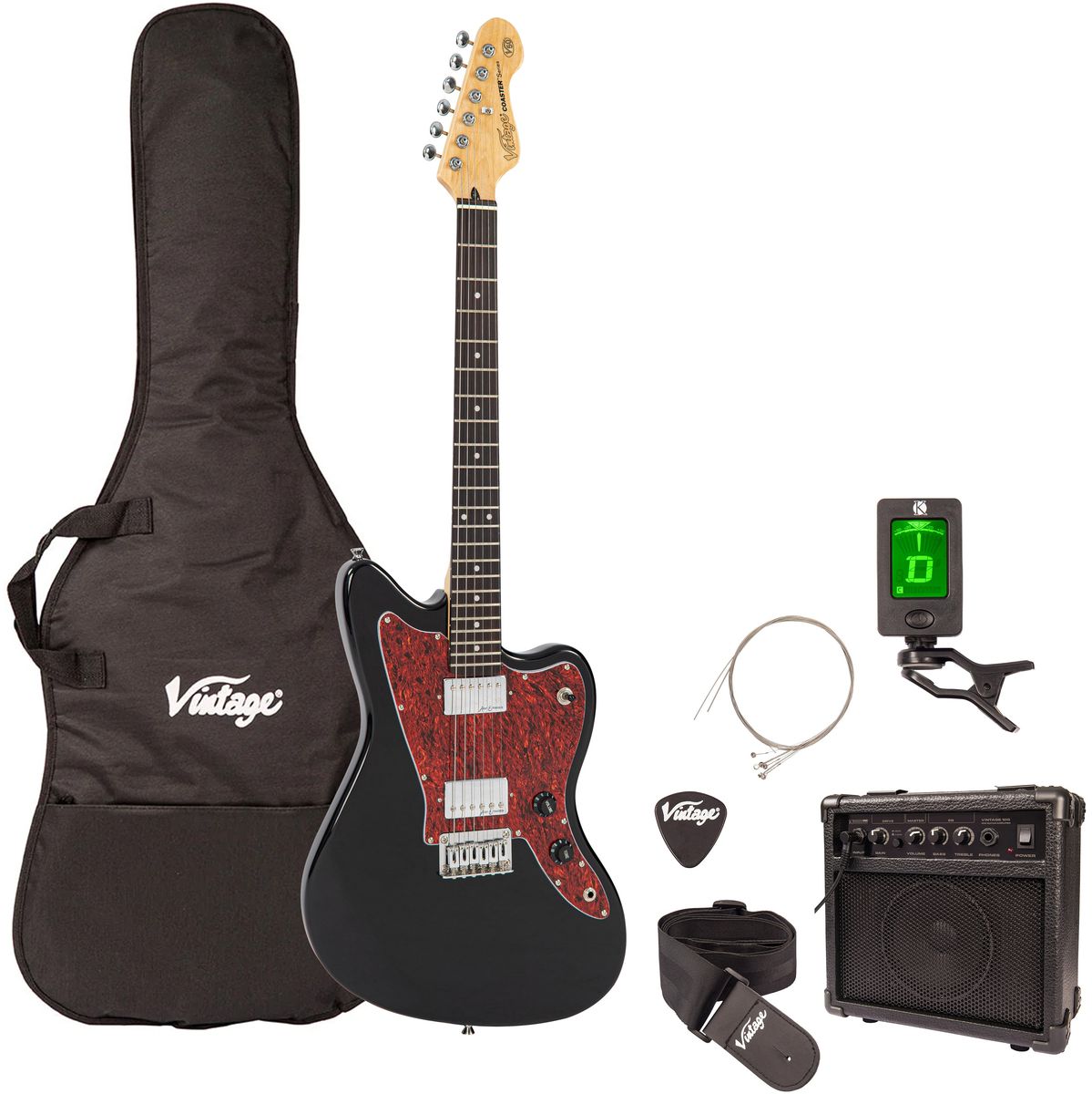 Vintage V50 Coaster Electric Guitar Pack - Gloss Black