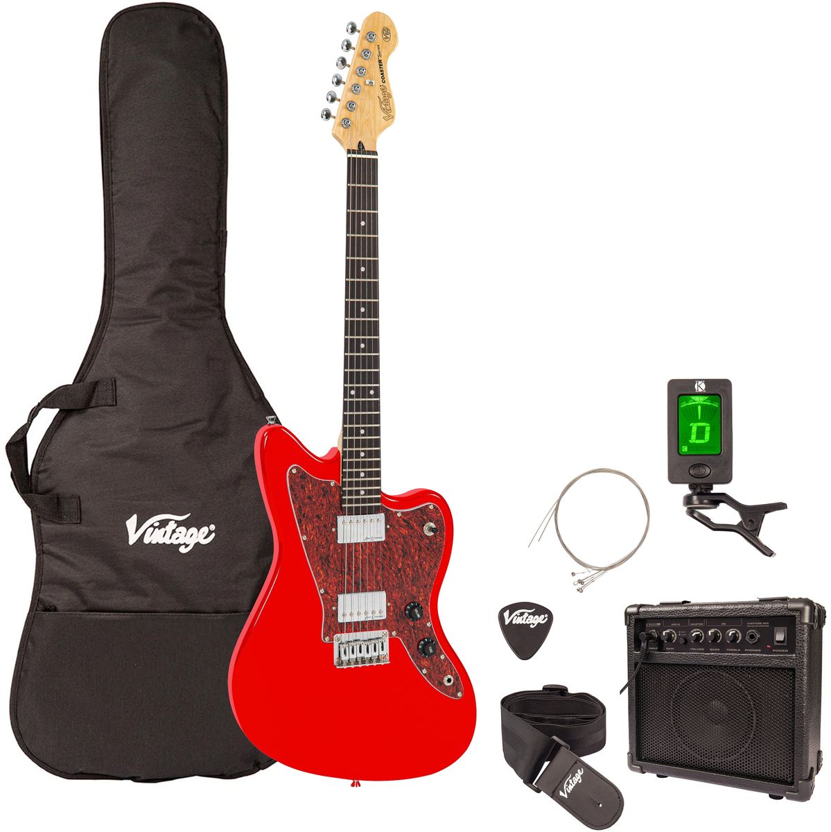 Vintage V50 Coaster Electric Guitar Pack - Gloss Red