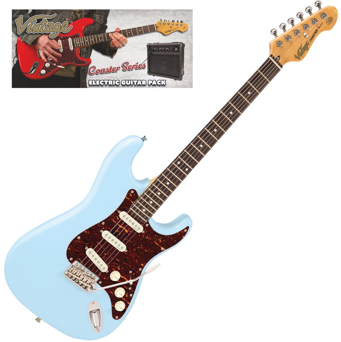 Vintage V60 Coaster Electric Guitar Pack - Laguna Blue