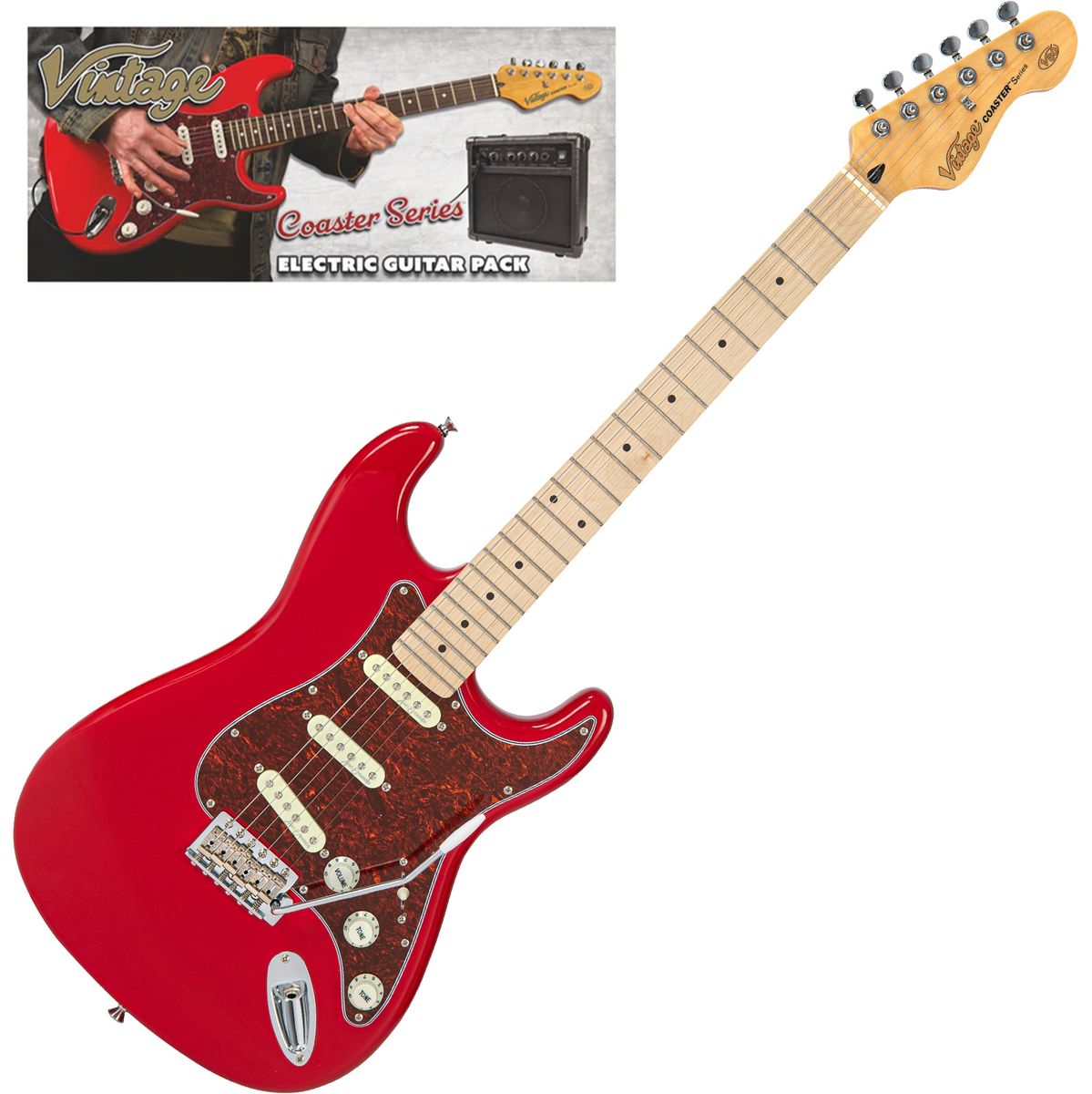 Vintage V60 Maple Coaster Electric Guitar Pack - Gloss Red