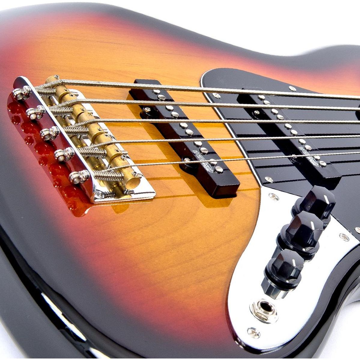 Vintage VJ75 5 String Bass - Maple FB - Sunset Sunburst