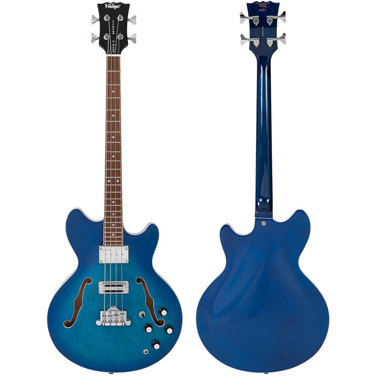 Vintage Revo Series Supreme Semi Acoustic Bass - Blueburst