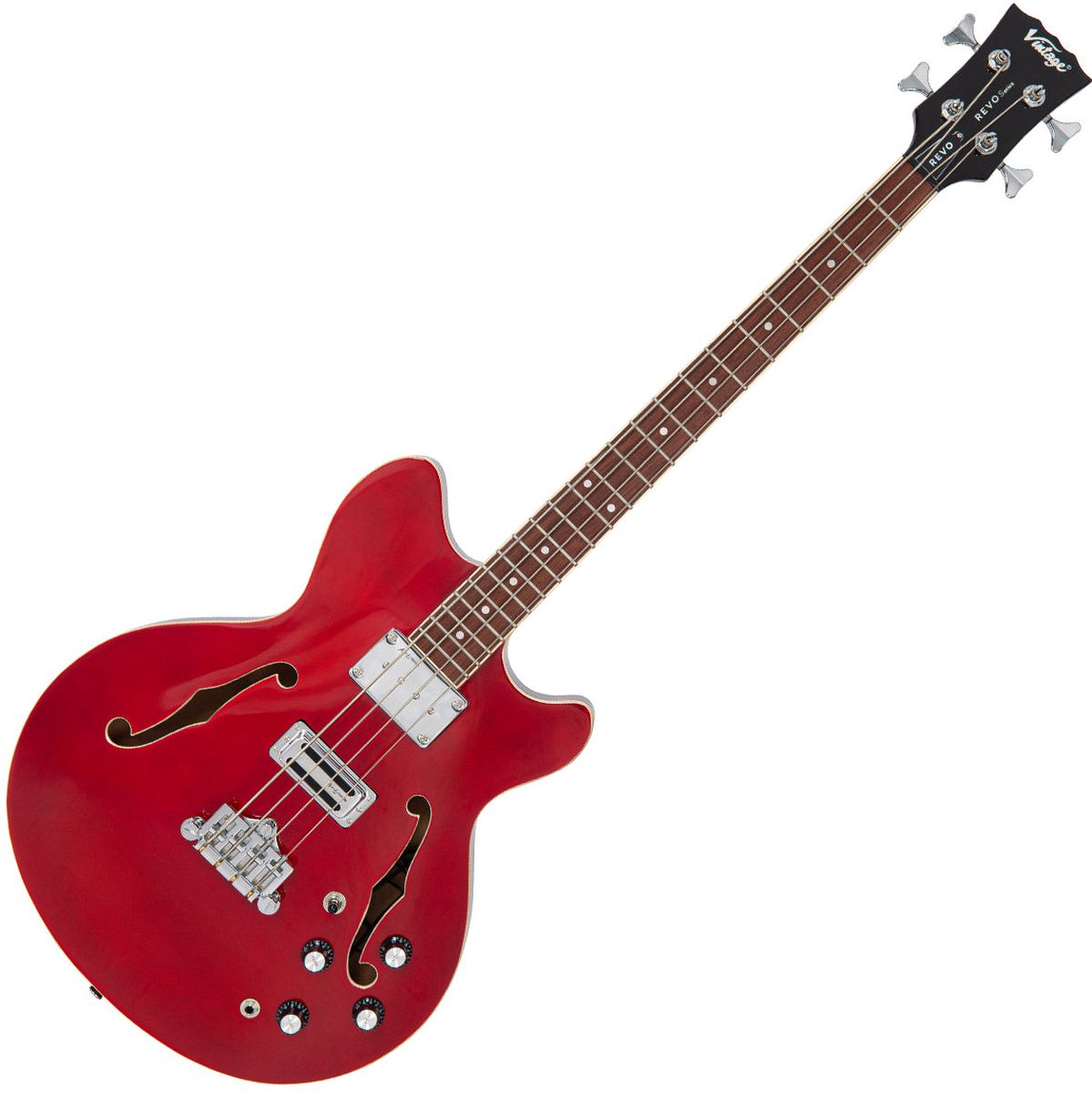 Vintage Revo Series Supreme Semi Acoustic Bass - Cherry Red