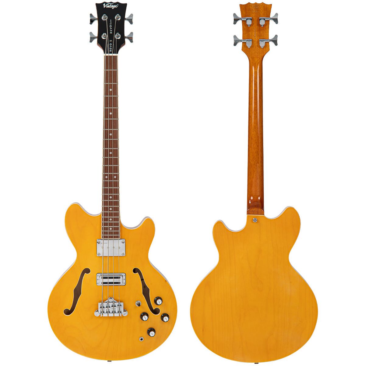 Vintage Revo Series Supreme Semi Acoustic Bass - Natural