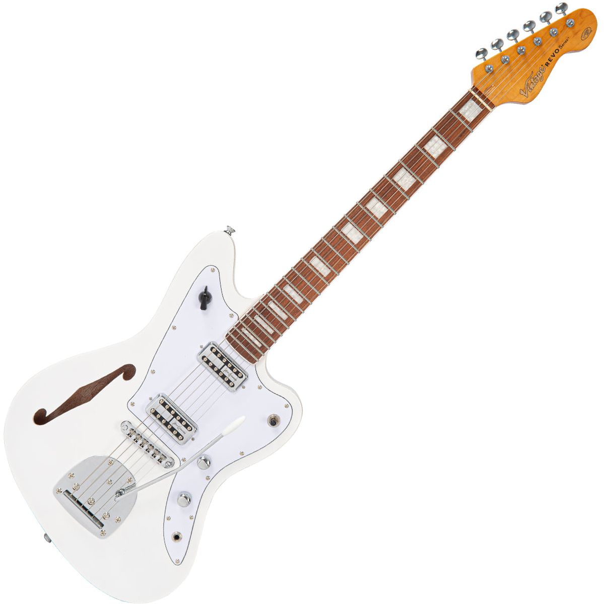 Vintage Revo Series Surfmaster Thinline Twin Guitar - Arctic White