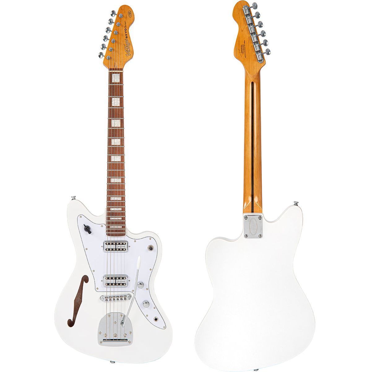 Vintage Revo Series Surfmaster Thinline Twin Guitar - Arctic White