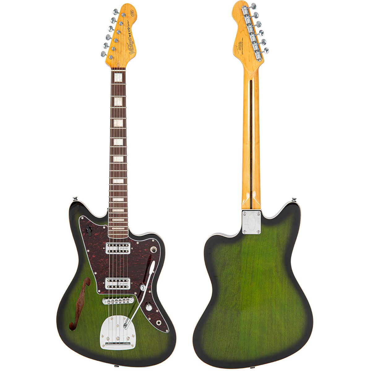 Vintage Revo Series Surfmaster Thinline Twin Guitar - Greenburst