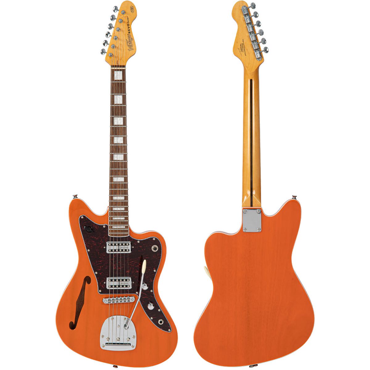 Vintage Revo Series Surfmaster Thinline Twin Guitar - Trans Orange